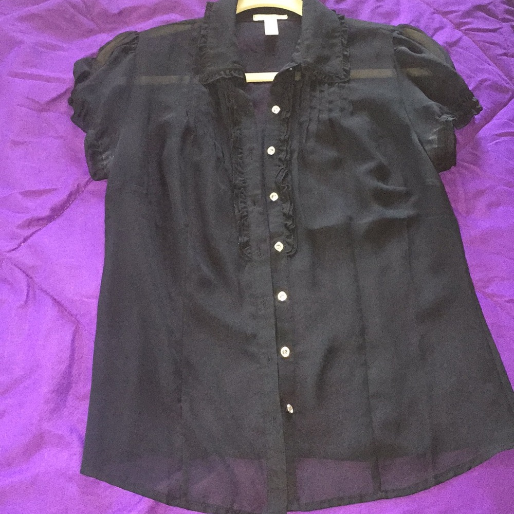 Sheer Button Down with Rhinestone Buttons